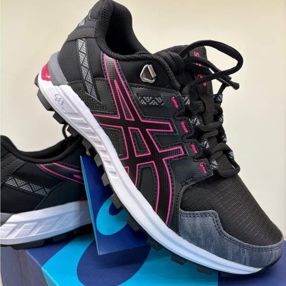 No longer new…Asics Women's Black Athletic Shoes with Pink Accents